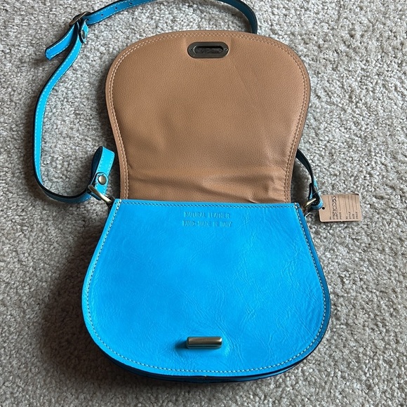 Made in Italy- Leather blue gold hardware crossbody handbag purse adjustable - Picture 9 of 15